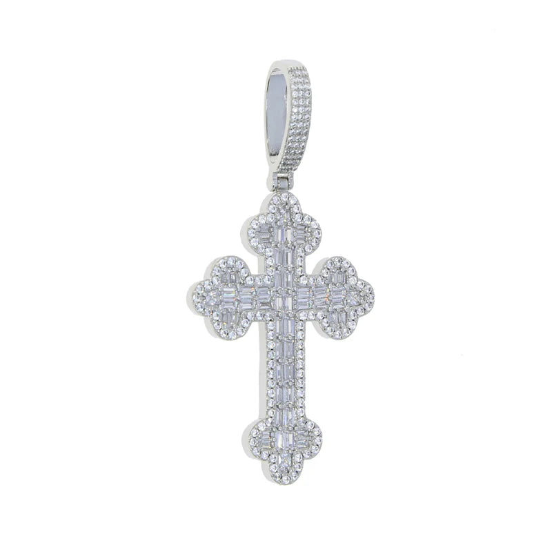 New Iced Out Bling CZ Cross Pendant Necklace Silver Color Prong Setting Cubic Zirconia Jesus Charm Men Women Hip Hop