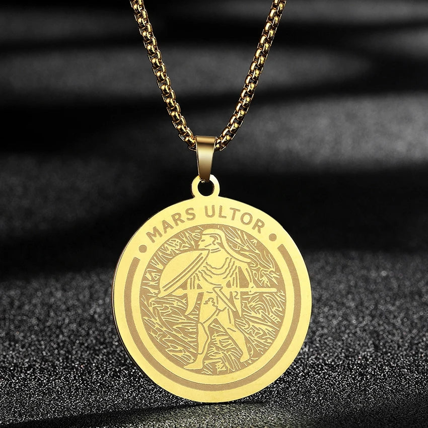 QIMING Dainty Saint George Pendant Necklace For Men Stainless Steel Warrior St. George's Dragon Medallion Mythology