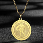 QIMING Dainty Saint George Pendant Necklace For Men Stainless Steel Warrior St. George's Dragon Medallion Mythology