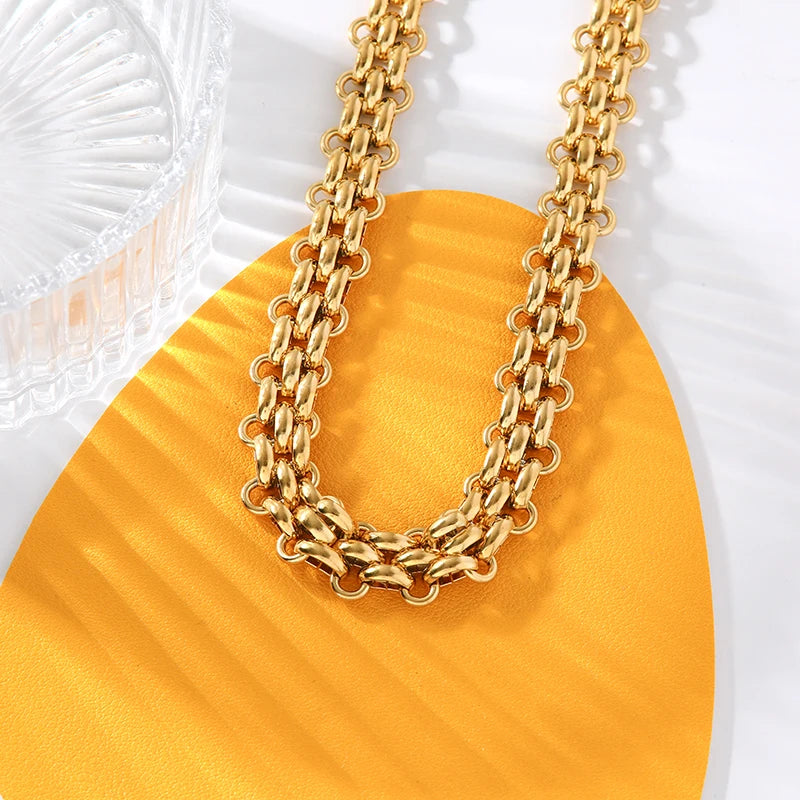 GANEMLY 316L Stainless Steel Metal Cuban Chain Necklace For Women Hip Hop Punk Waterproof 18K Gold Plated Neck Chain Jewelry
