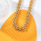 GANEMLY 316L Stainless Steel Metal Cuban Chain Necklace For Women Hip Hop Punk Waterproof 18K Gold Plated Neck Chain Jewelry