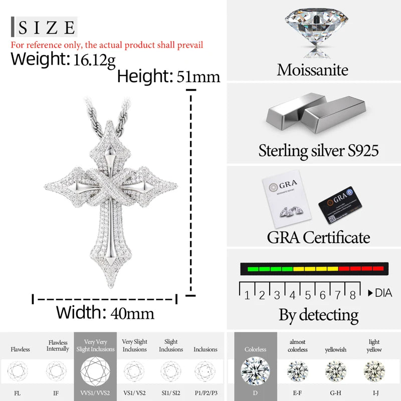 TUHE Hight Quality Cross Pendant Moissanite Spider pendant 925 Sterling Silver Pendant For Men Hip Hop Jewelry
