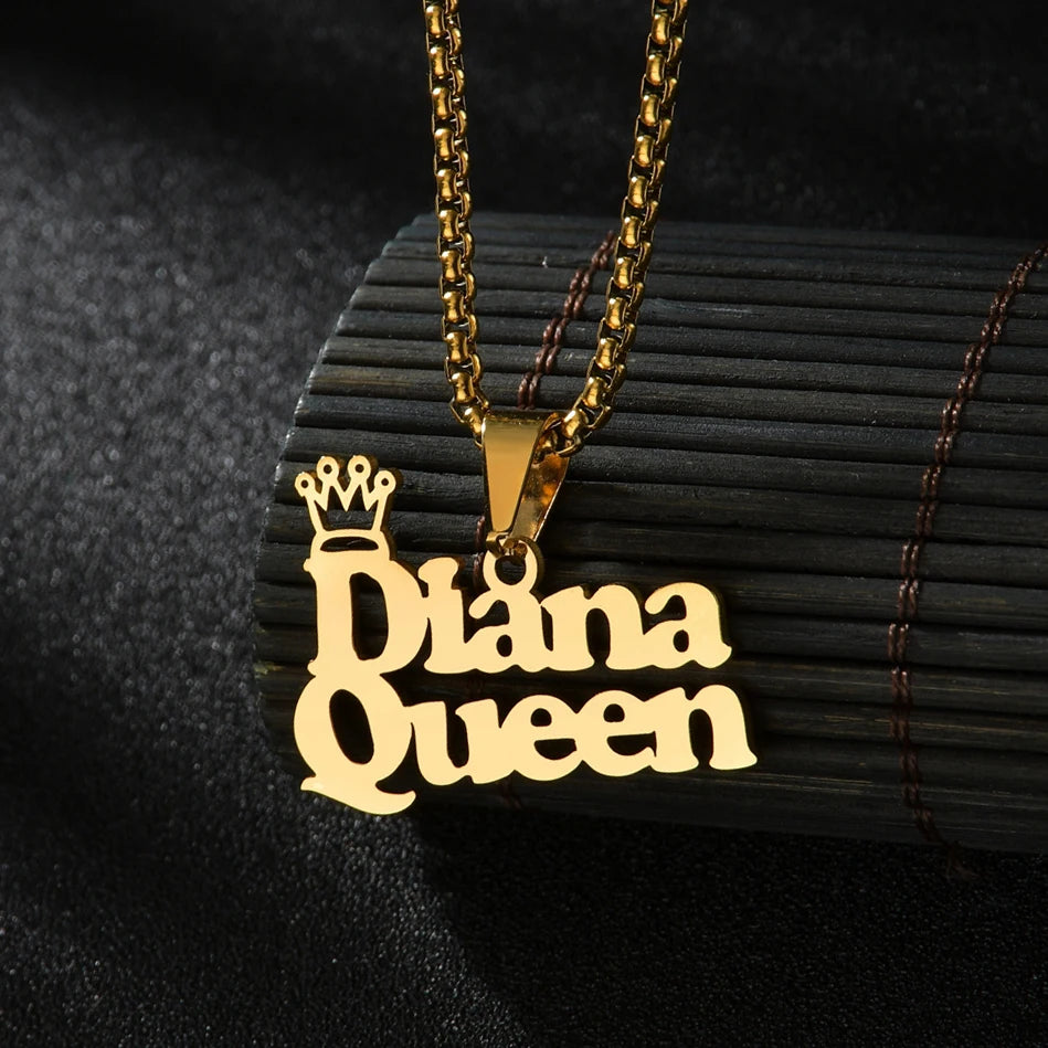 Atoztide 50cm Personalized Custom Names Pendant Necklace Stainless Steel Gold Color Cuban Thick Chain for Men Women Jewelry Gift