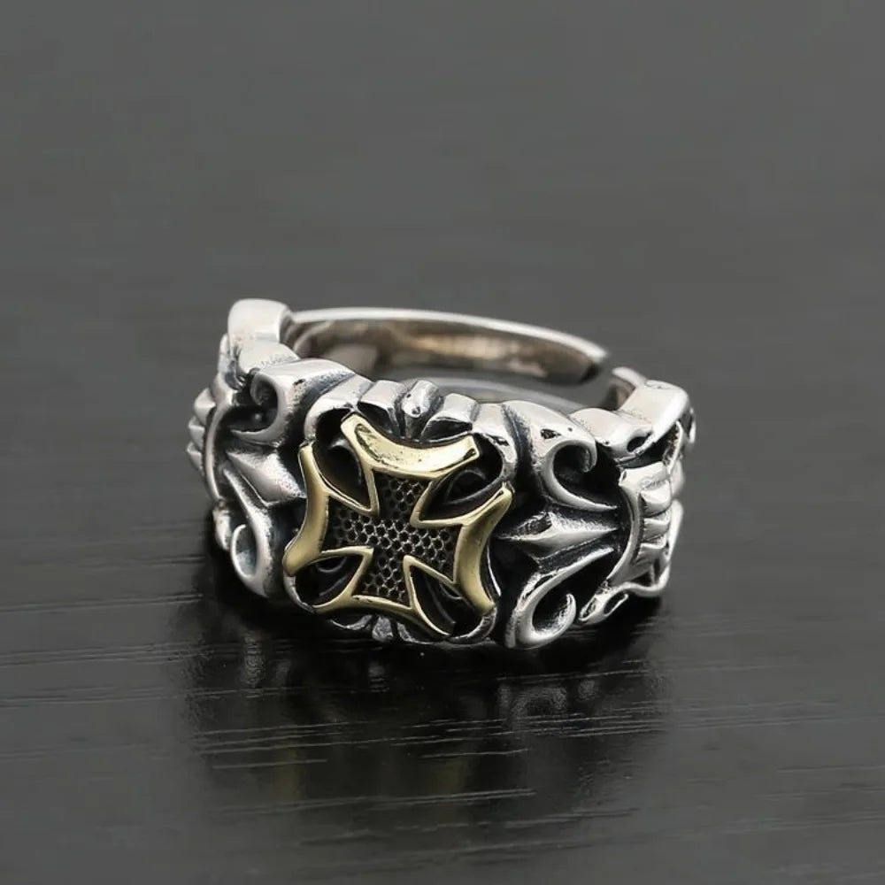 New Punk Large Cross Ring Adjustable Size Fashion Men's Personalized Design Jewelry Street Retro Gothic Trend