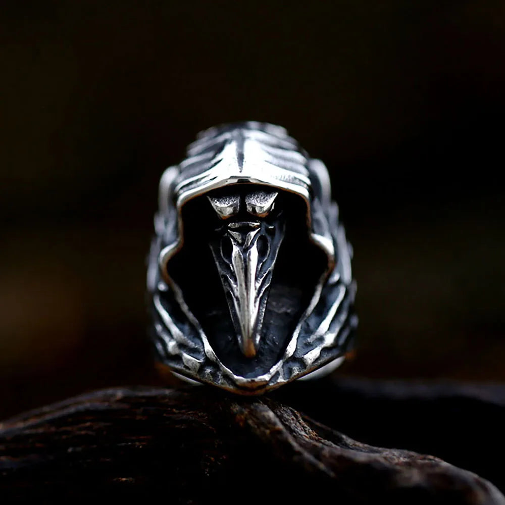 Unique Design Vintage Olecranon Crow Grim Reaper Skull Zircon Rings For Men Boys Punk Creative Personality Jewelry