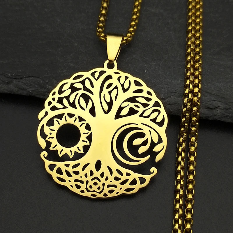 Tree of Life Black Chain Necklace — Stainless Steel