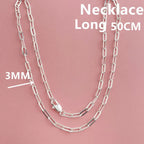 45-60cm 925 Sterling Silver 3mm Wide Paper Clip Necklace for Boys Girls Women Fine Jewelry Wedding Party