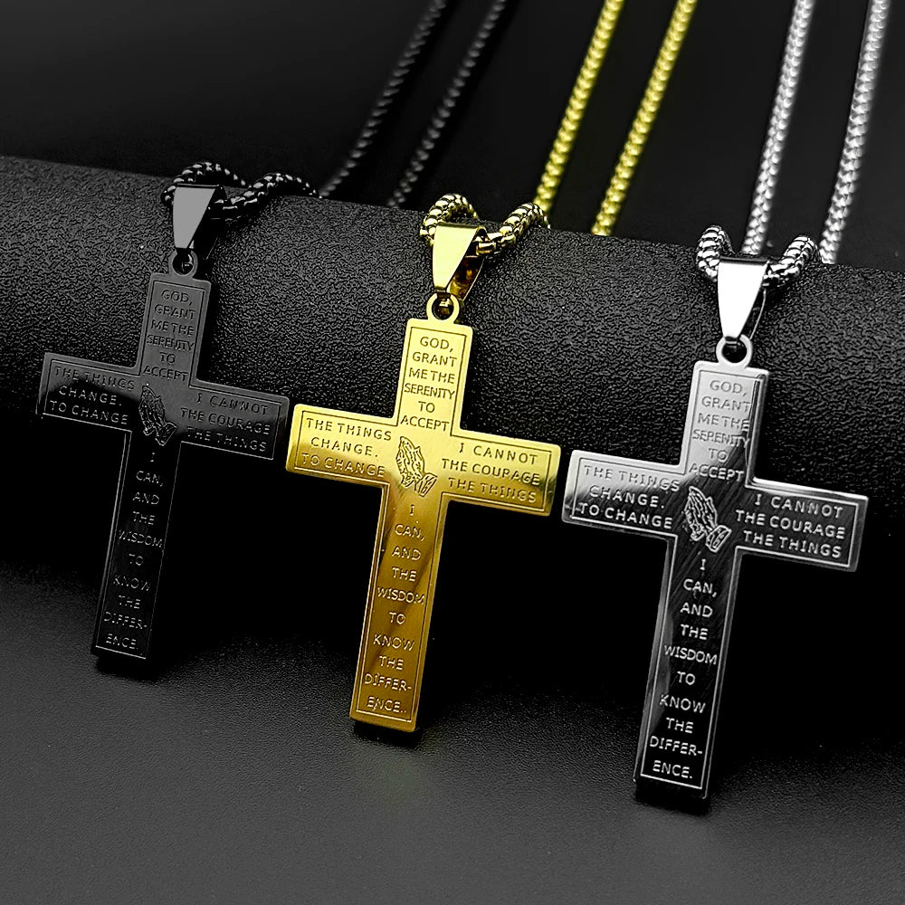 Jesus Cross Praying Hand Pendant — Gold