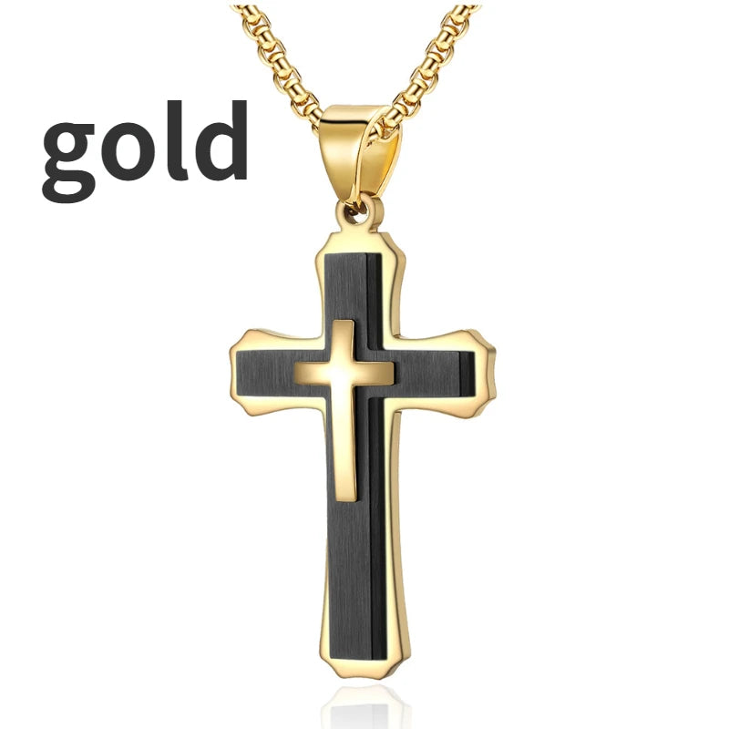 Double-Layer Cross Stainless Steel Pendant Necklace