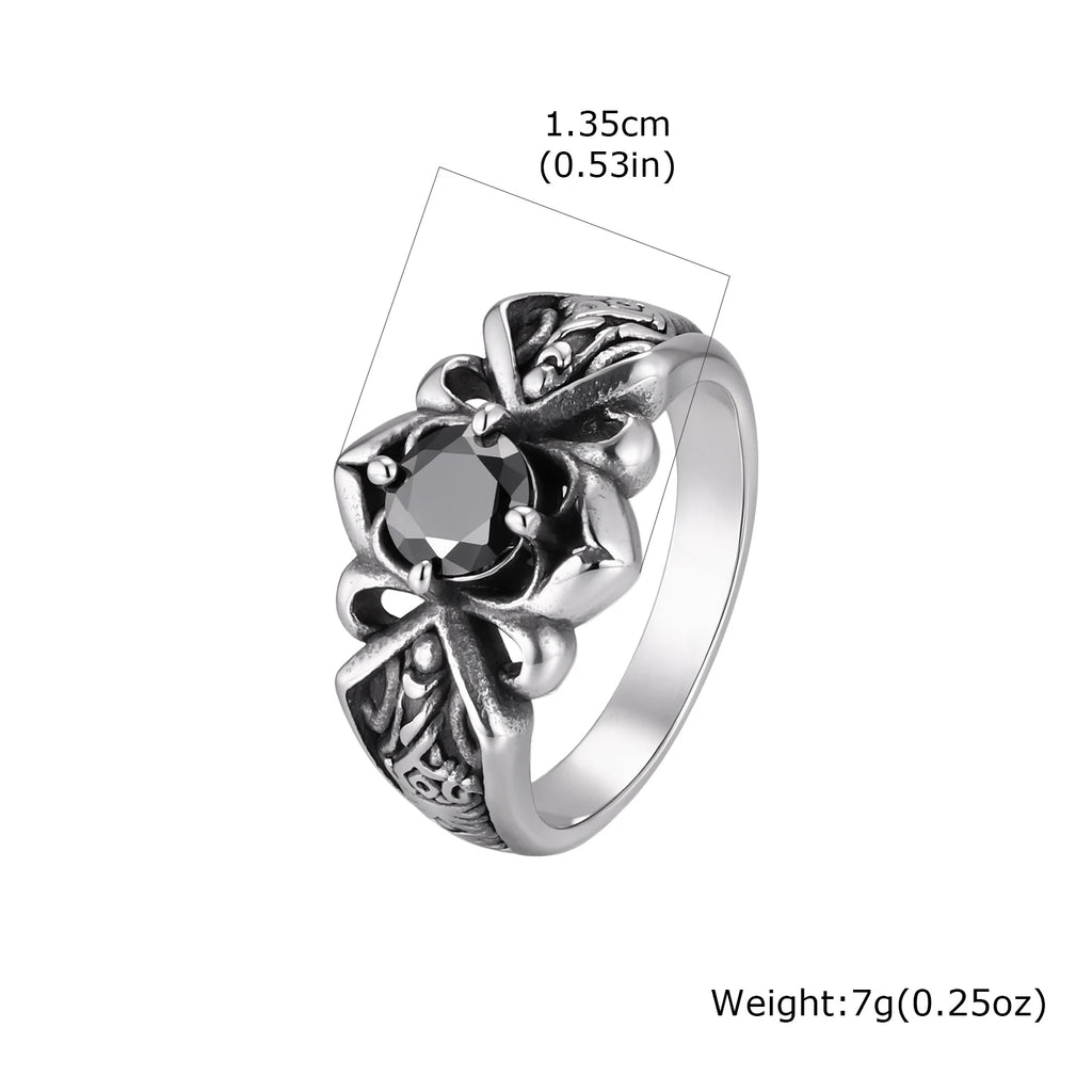 Men's Stylish Square Geometric Black Zircon Ring Stainless Steel Punk Waterproof Finger Jewelry Gift Party Daily Wear Size 7-11