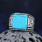 Fashion 2024 New 316L Stainless Steel Polished Pattern Ring Black Zircon Vintage  Jewelry For Couple Gift Good Detail