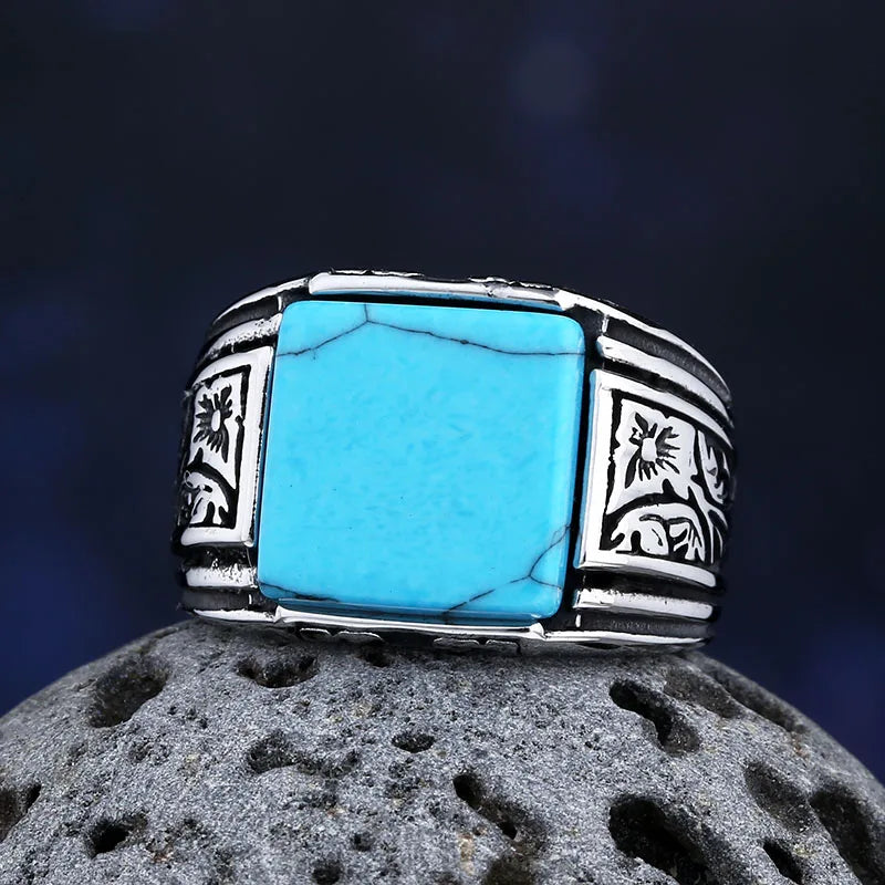 Fashion 2024 New 316L Stainless Steel Polished Pattern Ring Black Zircon Vintage  Jewelry For Couple Gift Good Detail