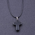 Tiny Natural Stone Turquoise Opal Cross Pendant Necklace With Stones Women Leahter Chain Choker Female Jewelry Party Girls Gift