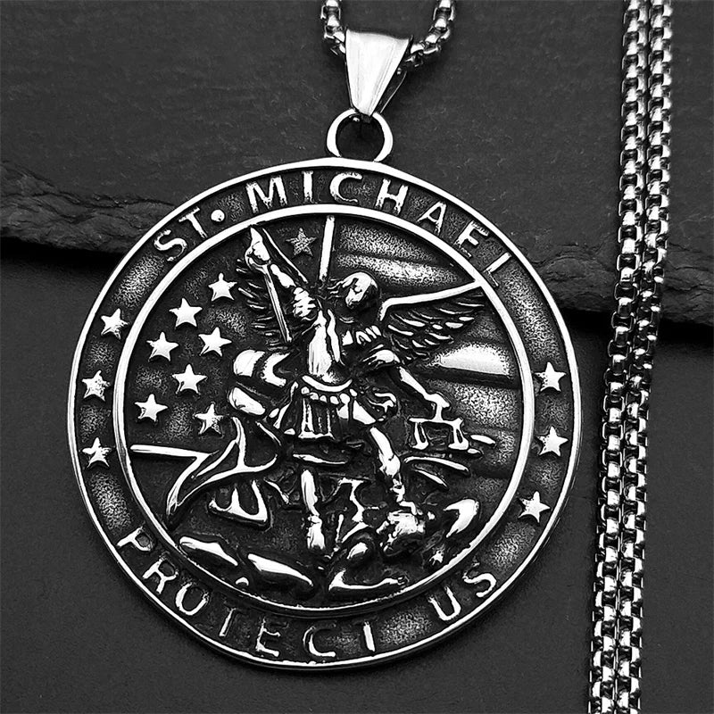 Archangel Michael Stainless Steel Pendant Necklace