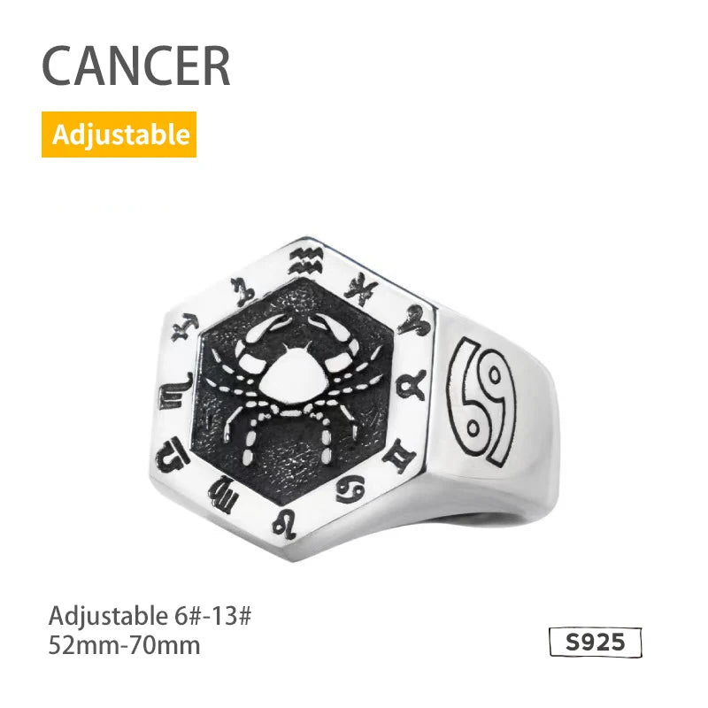 925 Sterling Silver Zodiac Sign Ring for Men Adjustable Aries Minimalist Personalized Gift for Boyfriend