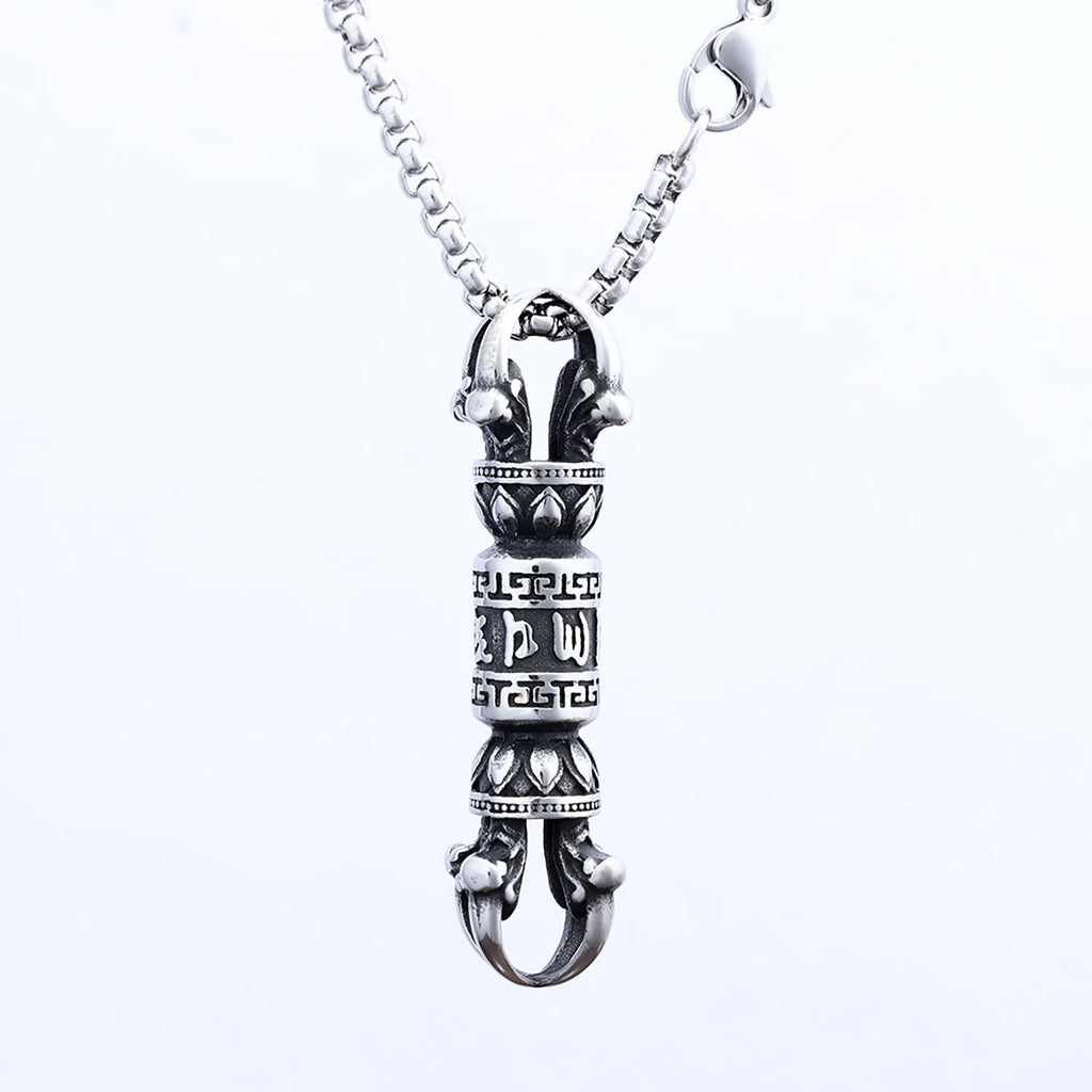 Copper electroplated gold vintage six-character mantra pestle necklace pendant Five-pronged Vajra Pestle for Protection