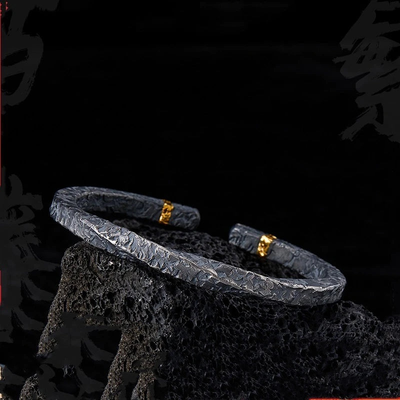HX Mens Black Rattan Mobius Loop Bracelet Unique Vintage Style Adjustable Open Cuff Fashion Accessory