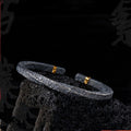 HX Mens Black Rattan Mobius Loop Bracelet Unique Vintage Style Adjustable Open Cuff Fashion Accessory