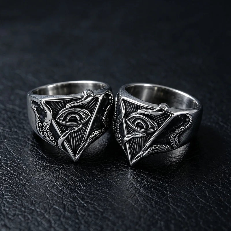 All-Seeing Eye Octopus Tentacle Signet Ring — Stainless Steel