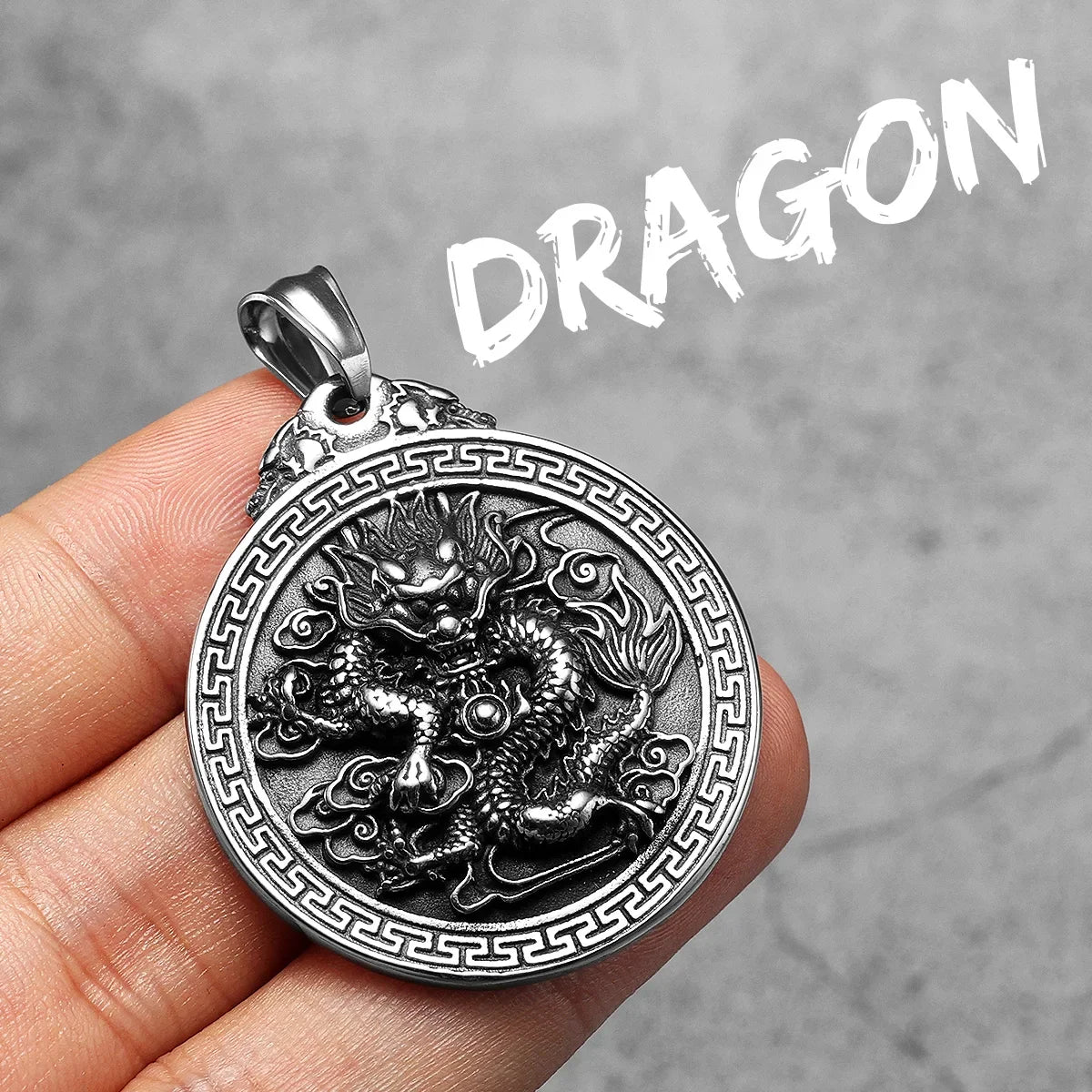 Chinese Dragon Stainless Steel Pendant Necklace