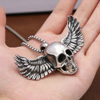 Skull Steel Pendant Big Size Fallen Angel Wings