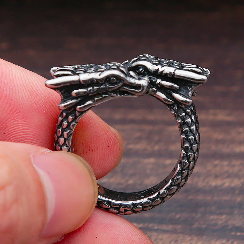 Double Headed Dragon Ring — Stainless Steel