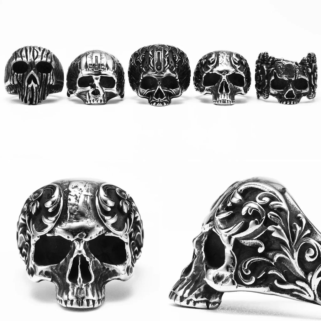 Carved Skull Ring — Stainless Steel