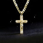 Gold-Plated Cross Necklace for Men Advanced Nanotech Tarnish-Free Cuban Figaro Rope Miami Chains with Jesus Crucifix