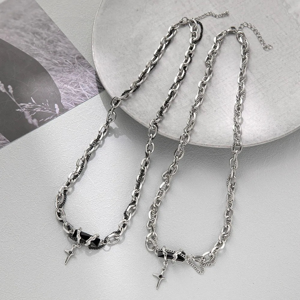 Silver Cross Pendant Chain Necklace Titanium Steel