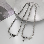 Silver Cross Pendant Chain Necklace Titanium Steel
