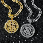 Men Hip Hop Big Rotatable US Dollar Money Sign Pendant Necklace 13mm Iced out Cuban Chain Choker Necklace Rap Rock
