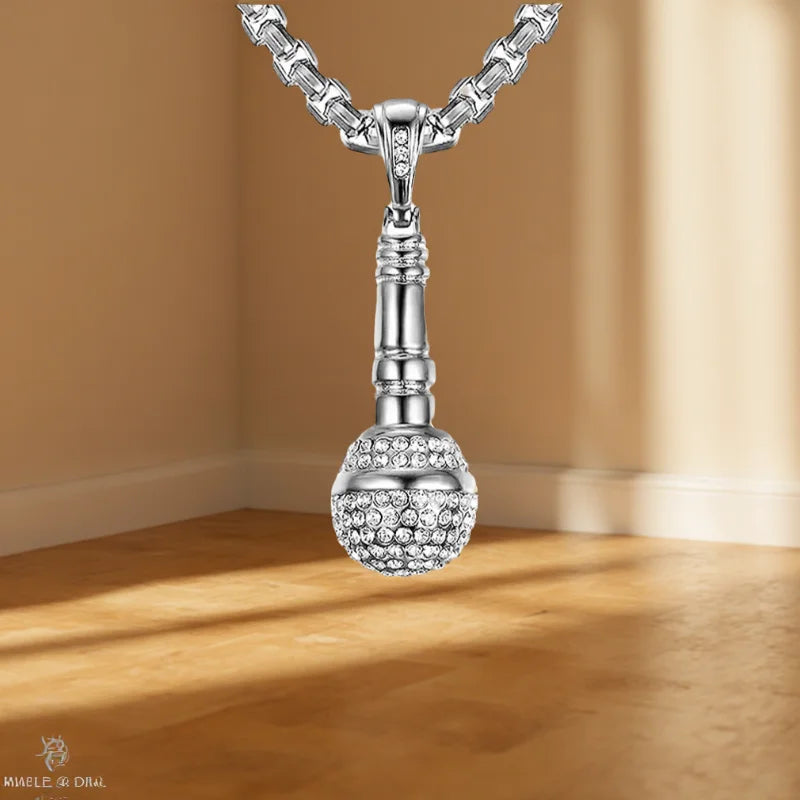 New Personality Gold-Plated Microphone Necklace Man Woman Hip Hop Rock-Encrusted Microphone Pendant Accessories Party