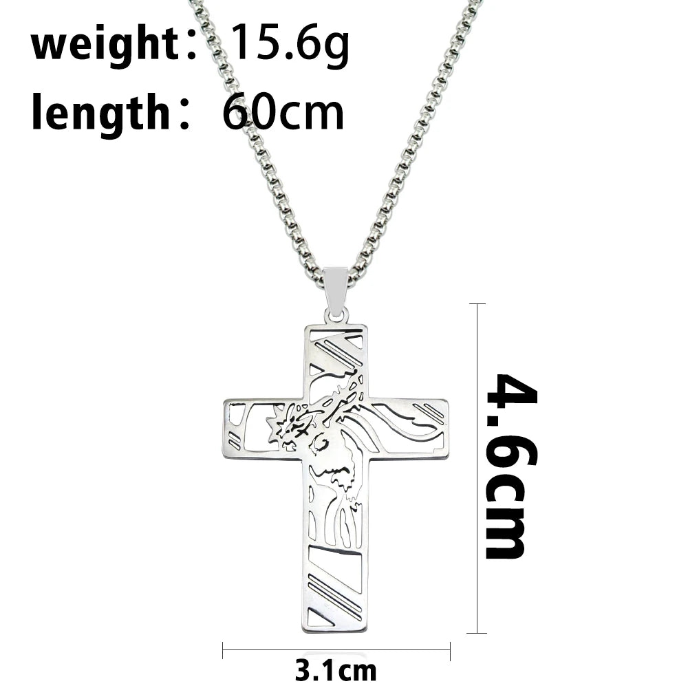 Crown of Thorns Jesus Cross Cutout Necklace — Stainless Steel