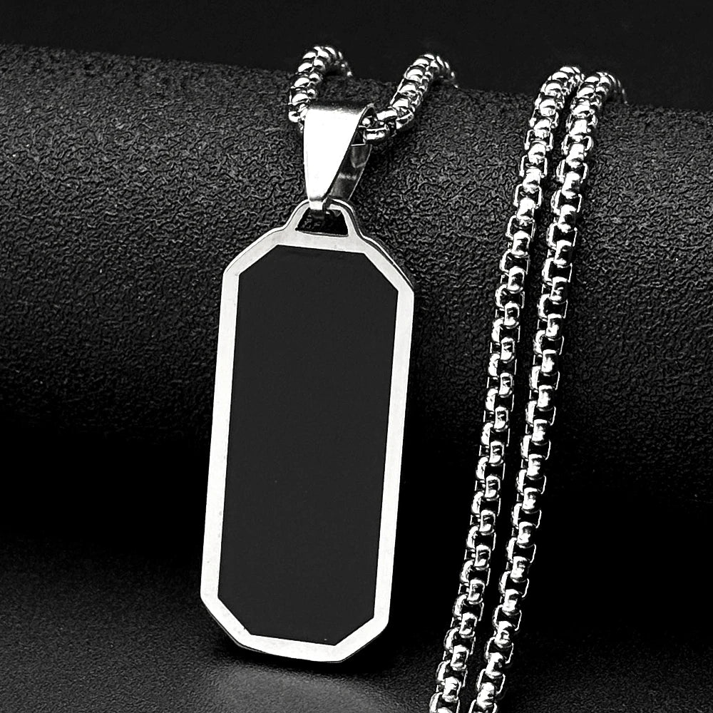 Minimal Dog Tag Pendant Necklace — Black