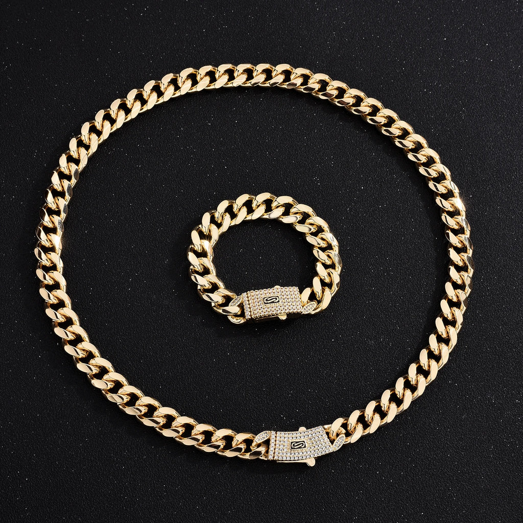 VCT 18mm Long Lock Rectangular Zircon Prong Set Cuban Necklace Ice Crystal Small Crystal Zircon Chain Hip Hop Rock Jewelry