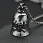 Pirate Skull Moto Bell Pendant Necklace — Gothic Motorcycle Rider