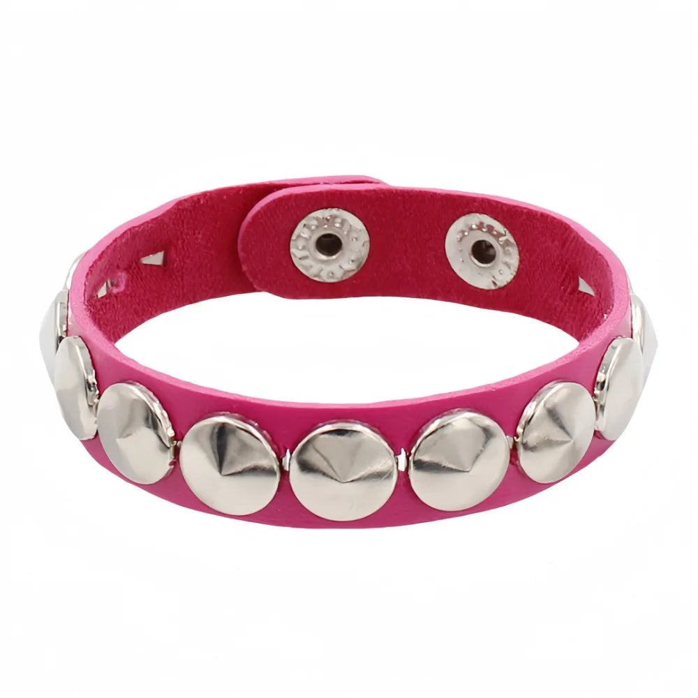 Gothic Round Rivet Leather Cuff Bracelet — Adjustable Bangle
