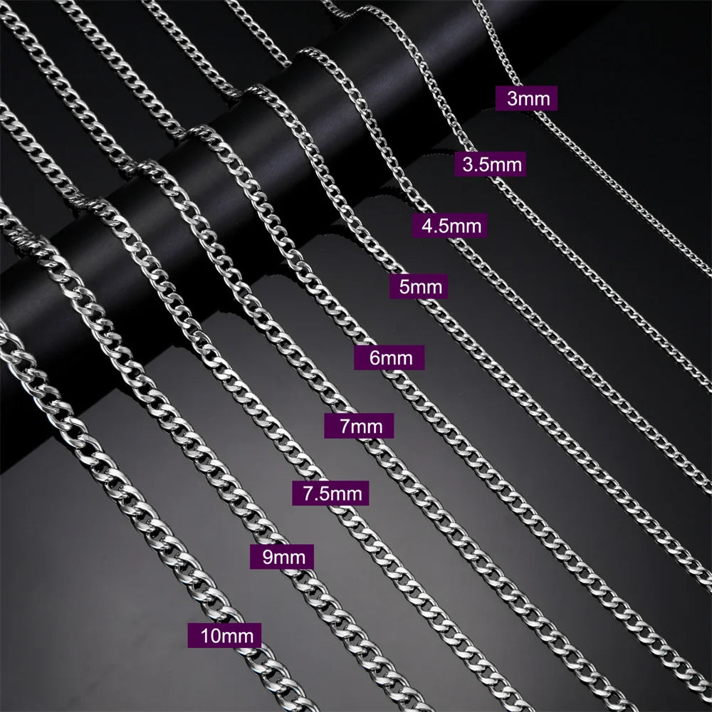 My Shape Basic Cuban Chain Necklaces for Men Chains Punk Figaro Box Curb Chain Chokers Lobster Clasp Fashion Male