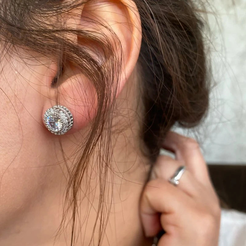 Iced Out Round CZ Piercing Stud Earrings for Men and Women