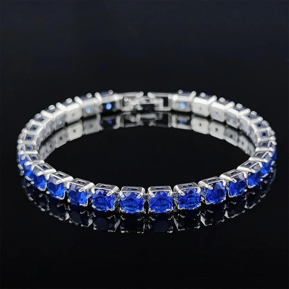 Rose Gold Silver Color 3mm 4mm 5mm Pink Blue Green Red Tennis Bracelet Bangle for Women Wedding Fashion Jewelry Party
