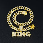 Men Hip Hop Bling KING Letter Pendant Necklace With Miami Cuban Link Chain Full Crystal  Necklaces Men Male Hiphop Charm Jewelry