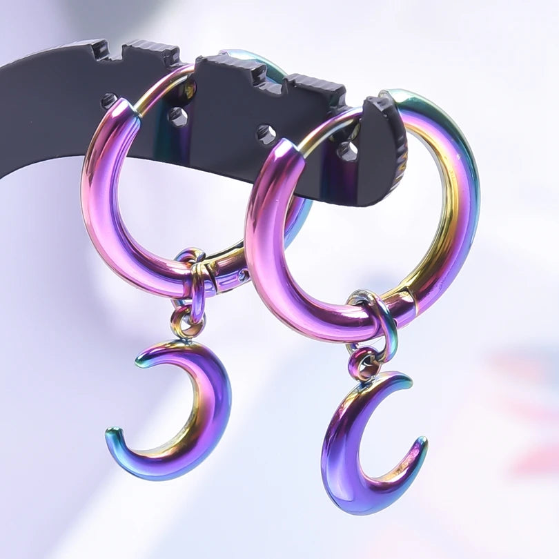 Moon Dangle Huggie Hoop Earrings, Multi-Style — Stainless Steel