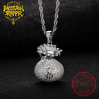 Iced Out Money Bag Pendant — 925 Silver