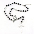 Gothic Bat Cross Rosary Necklace for Women Fashion Mystery Witch Jewelry Accessories Gift Silver Color Bat Charm Vampire Choker