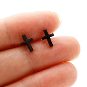 Small Gold Cross Stud Earrings Christian Amulet — Stainless Steel