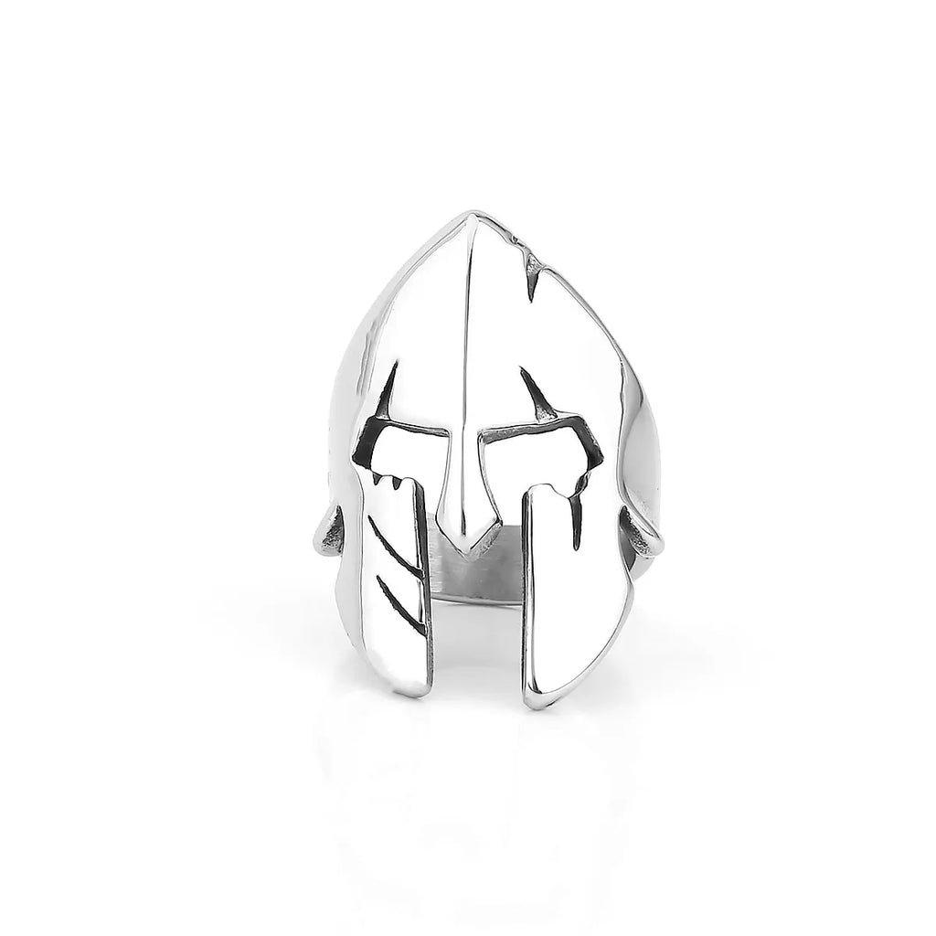 Stainless Steel Vikings Glossy Mask Ring Men's Personality Punk Hip Hop Sparta Face Shield Shape Finger Jewelry Ring Gift