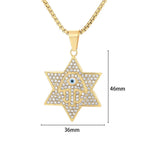 Hamsa Evil Eye Star of David Pendant Necklace — Gold-Tone Steel