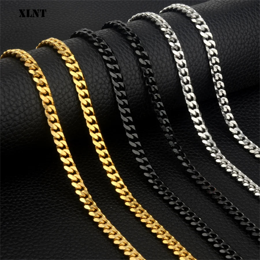 3/5/7/9/11mm Men's Silver Color Necklace Stainless Steel Cuban Link Chain for Mens Womens Basic Black Gold Tone Chokers