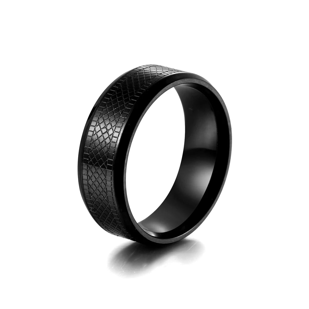1Pcs European and American Punk Ring, Dark Plaid Snake Skin Texture Men's Ring, Trendy Hip-Hop Hand Accessory