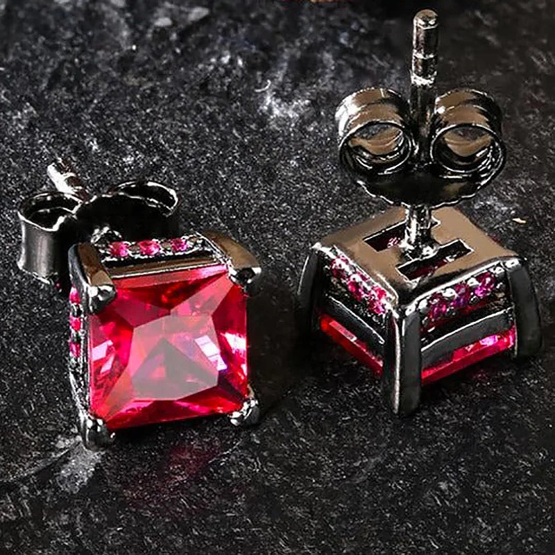 Gothic Iced Out Square CZ Stud Earrings Colorful